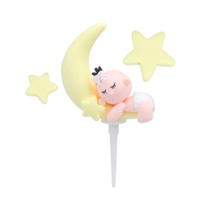 Amosfun 3pcs Baby Shower Cake Toppers Baby Moon Star Cupcake Toppers for Baby Shower Birthday Party Cake Decoration Supplies (Yellow)