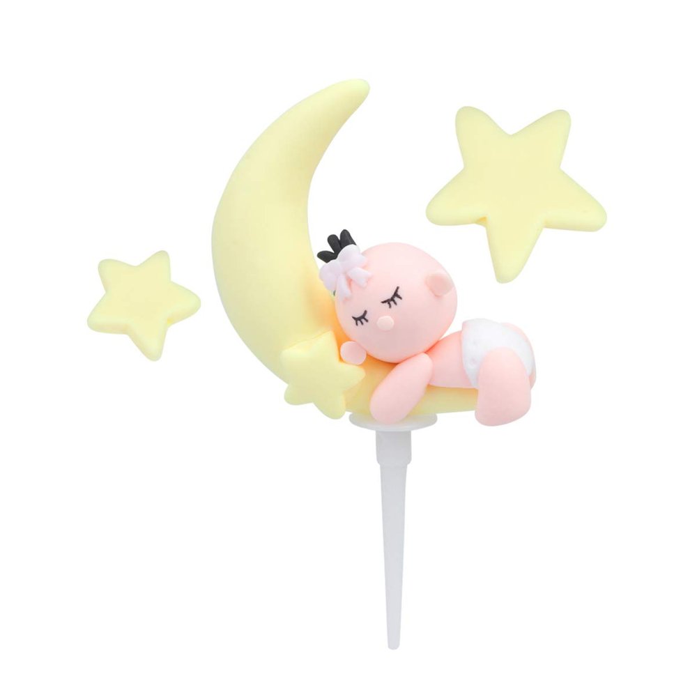 Amosfun 3pcs Baby Shower Cake Toppers Baby Moon Star Cupcake Toppers for Baby Shower Birthday Party Cake Decoration Supplies (Yellow)