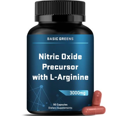 BASIC GREENS L-Arginine 3000mg Nitric Oxide Supplement for Men and Women Non-GMO Vegan Capsules with Beet Root for Circulation, Endurance, Energy, Stamina, Performance and Workout 90 Caps