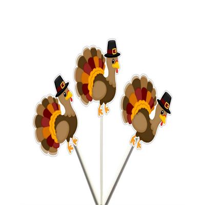 12 COUNT - TURKEY Cupcake Toppers, Thanksgiving Cupcake Toppers