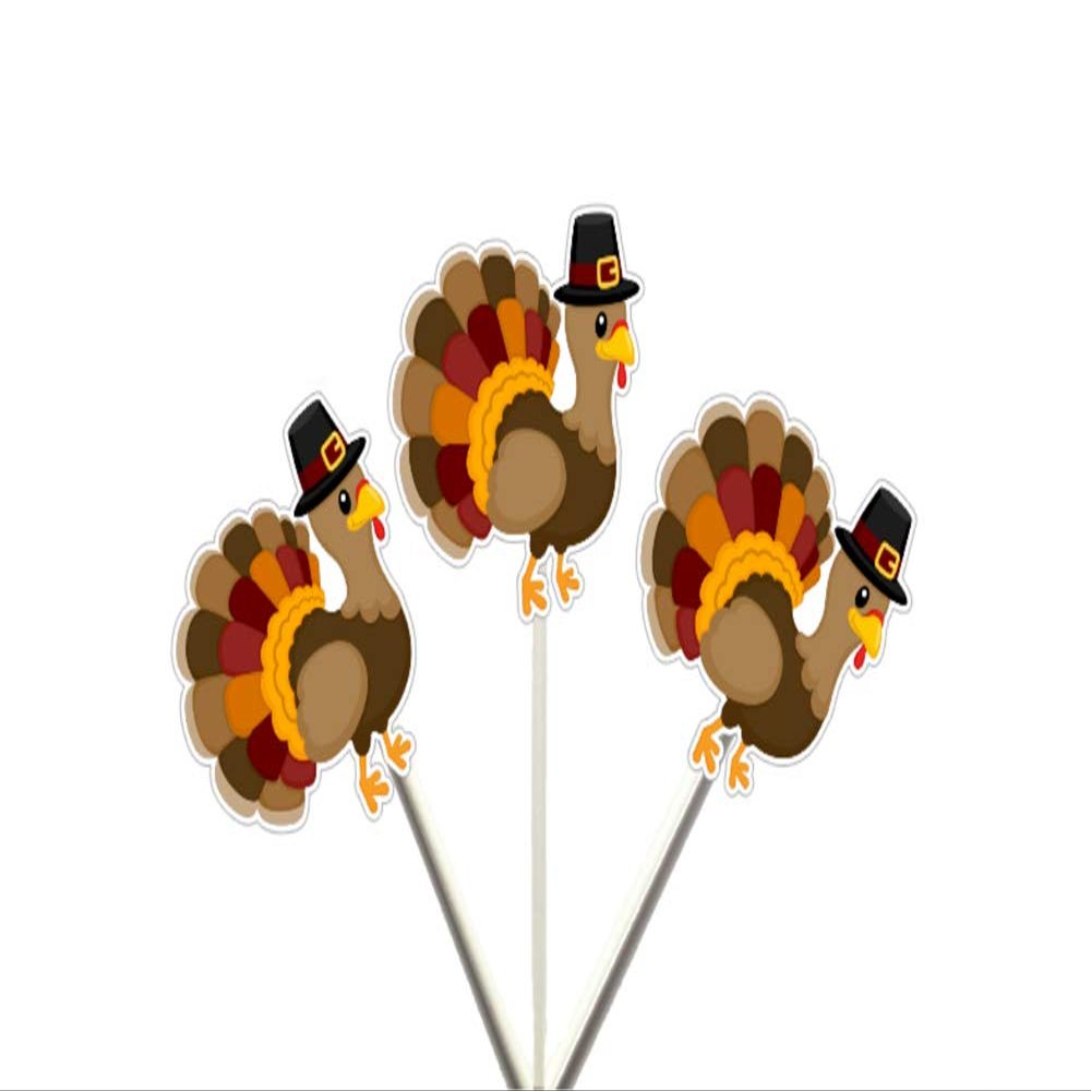 12 COUNT - TURKEY Cupcake Toppers, Thanksgiving Cupcake Toppers