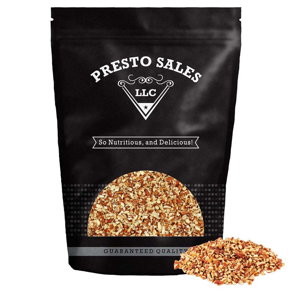 Presto Sales Chopped Pecans Midget Pieces 80 oz. | Raw, Unsalted, Shelled, Natural | Non-GMO, Keto/Paleo | Low-Cholesterol, Low-Fat, Dairy-Free and Sugar-Free Diets | Resealable 5 lbs. Pouch Bag