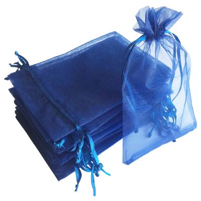 100 Pieces 5x7 inches Gift Wrap Bag Navy Blue,Organza Sheer Fabric,Drawstring Classy Present Bag for Baby Shower Favor,Candy,Christmas Favour,Sample Packing Decorative,Handmade Soap,Merchandise,Makeup