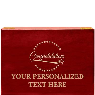 Crown Awards Congratulations Rosewood Humidor Gift, Customize with Your Own Text Engraving