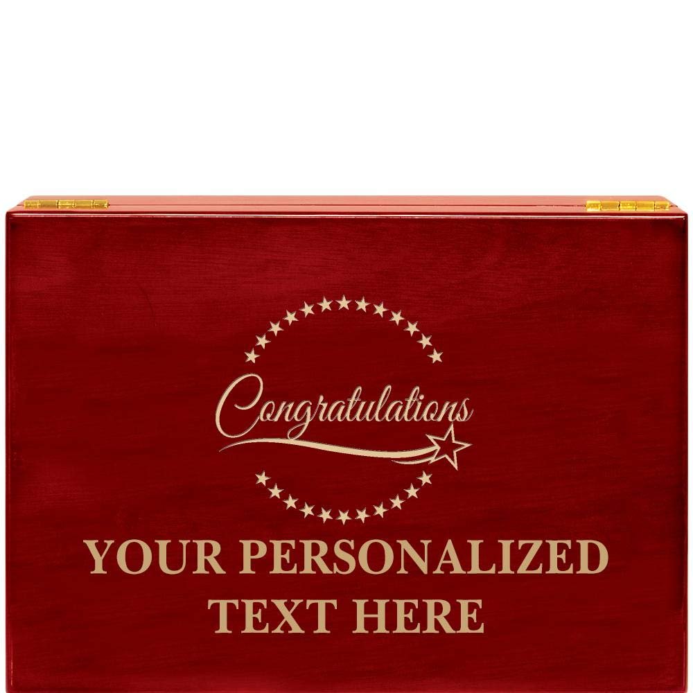 Crown Awards Congratulations Rosewood Humidor Gift, Customize with Your Own Text Engraving