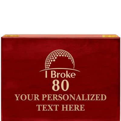 Crown Awards Golf I Broke 80 Rosewood Humidor Gift, Customize with Your Own Text Engraving
