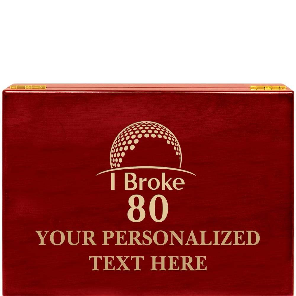 Crown Awards Golf I Broke 80 Rosewood Humidor Gift, Customize with Your Own Text Engraving