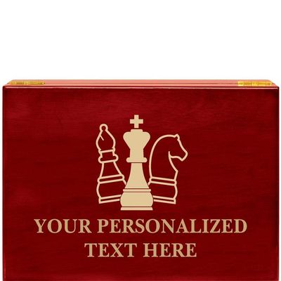 Crown Awards Chess Rosewood Humidor Gift, Customize with Your Own Text Engraving