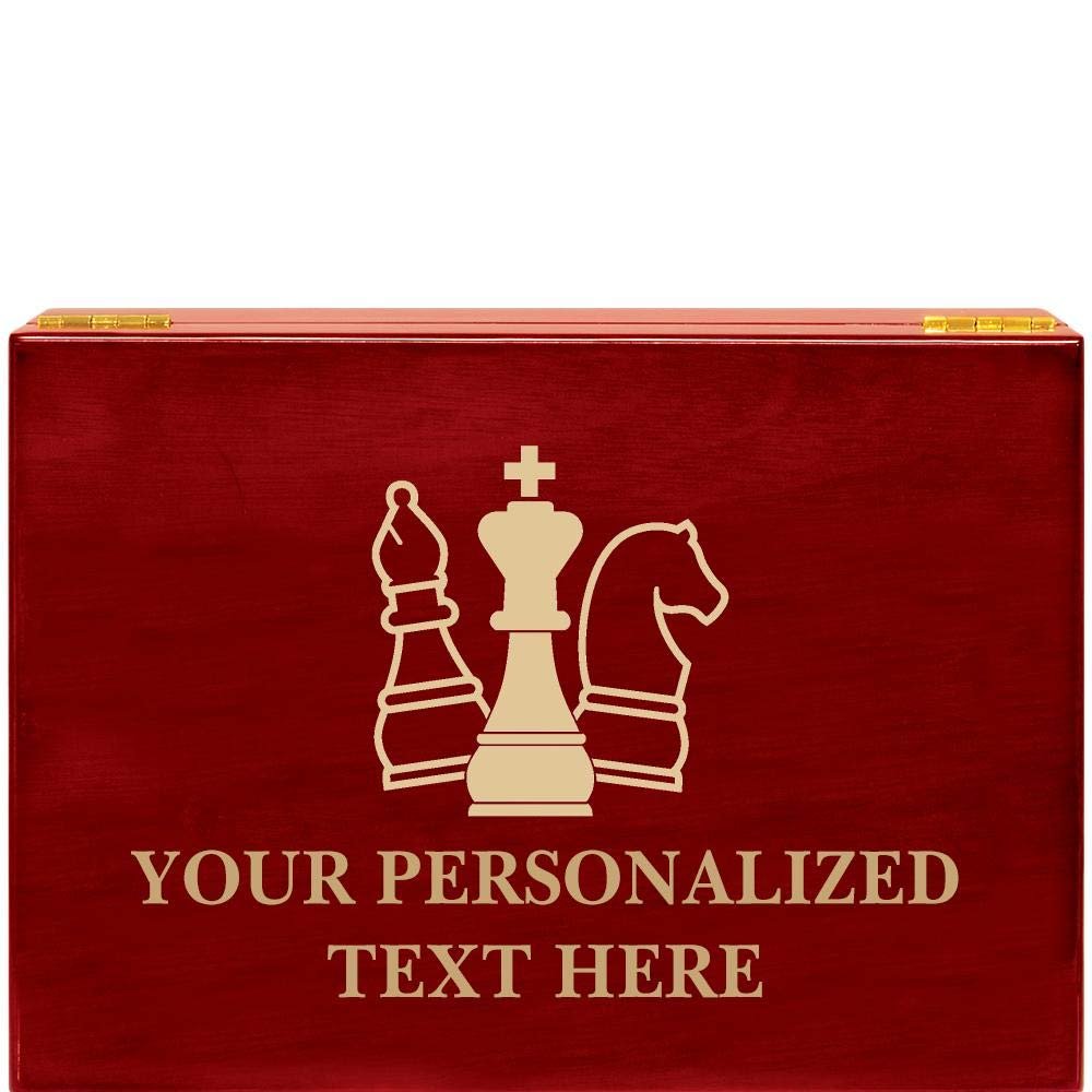 Crown Awards Chess Rosewood Humidor Gift, Customize with Your Own Text Engraving
