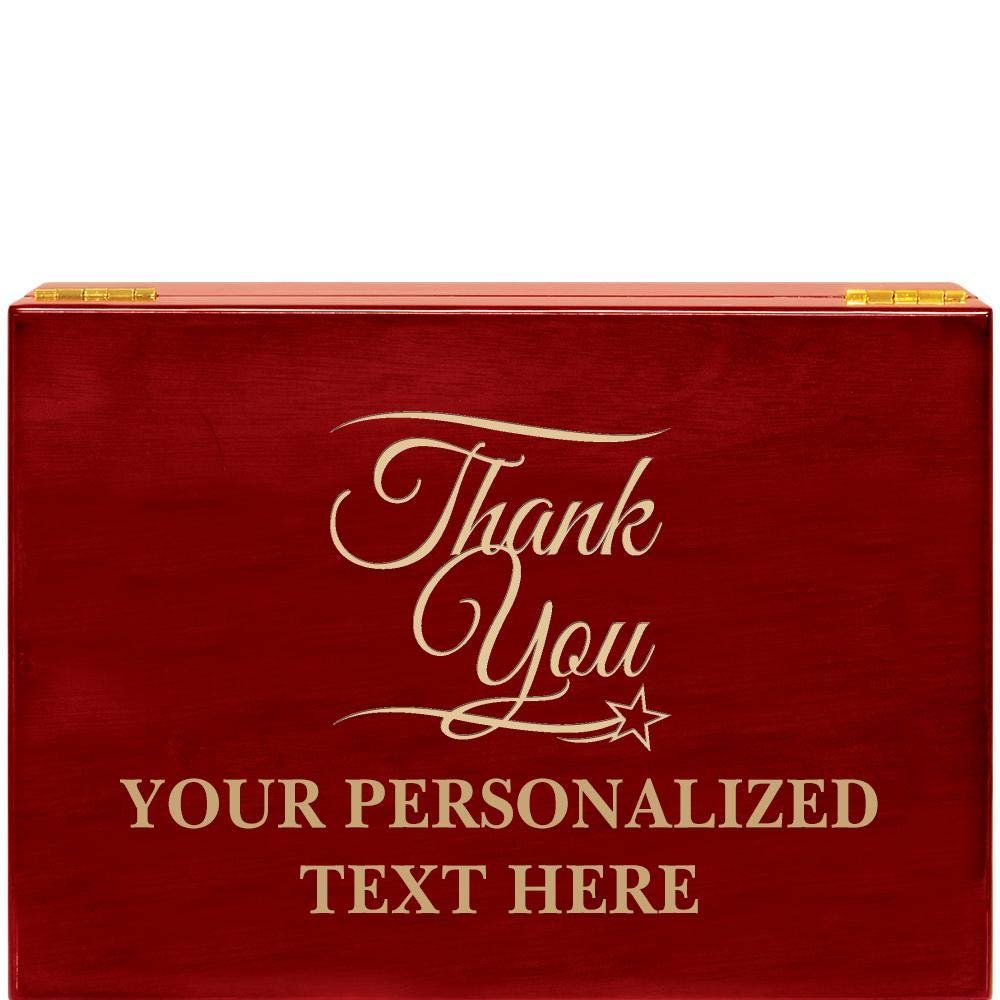 Crown Awards Thank You Rosewood Humidor Gift, Customize with Your Own Text Engraving