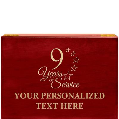 Crown Awards 9 Years of Service Rosewood Humidor Gift, Customize with Your Own Text Engraving