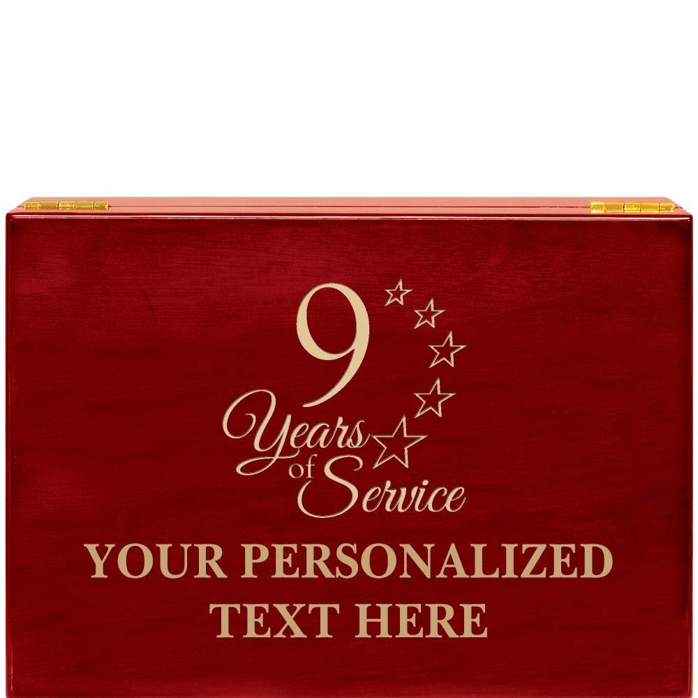 Crown Awards 9 Years of Service Rosewood Humidor Gift, Customize with Your Own Text Engraving