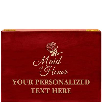 Crown Awards Maid of Honor Rosewood Humidor Gift, Customize with Your Own Text Engraving