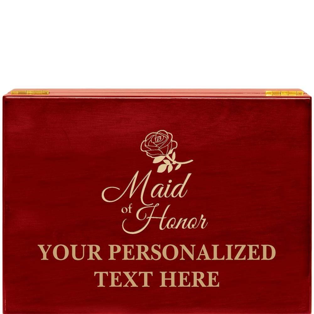 Crown Awards Maid of Honor Rosewood Humidor Gift, Customize with Your Own Text Engraving