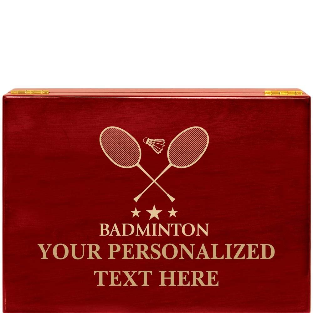 Crown Awards Badminton Rosewood Humidor Gift, Customize with Your Own Text Engraving