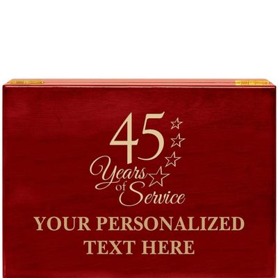 Crown Awards 45 Years of Service Rosewood Humidor Gift, Customize with Your Own Text Engraving