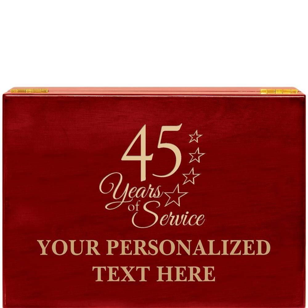 Crown Awards 45 Years of Service Rosewood Humidor Gift, Customize with Your Own Text Engraving