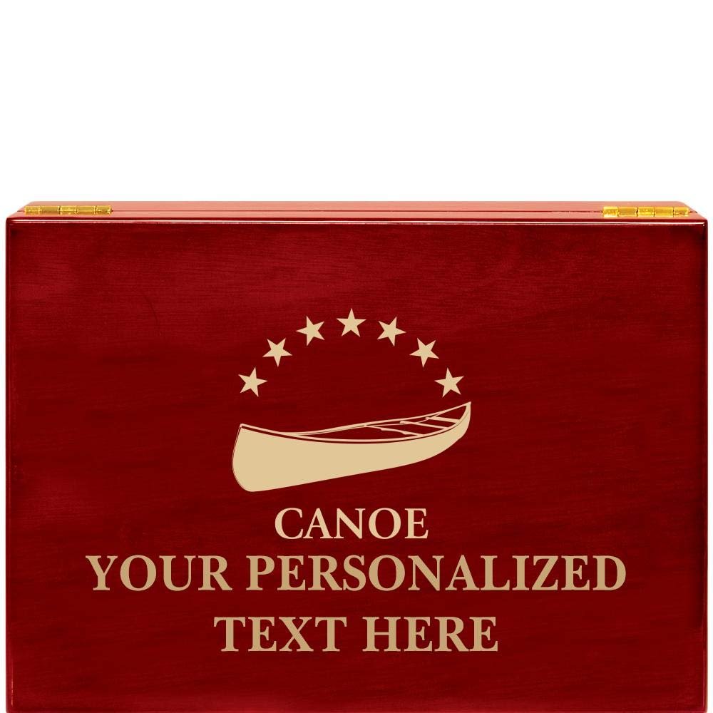 Crown Awards Canoe Rosewood Humidor Gift, Customize with Your Own Text Engraving