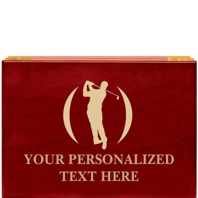 Crown Awards Golf Swing Male Rosewood Humidor Gift, Customize with Your Own Text Engraving Prime