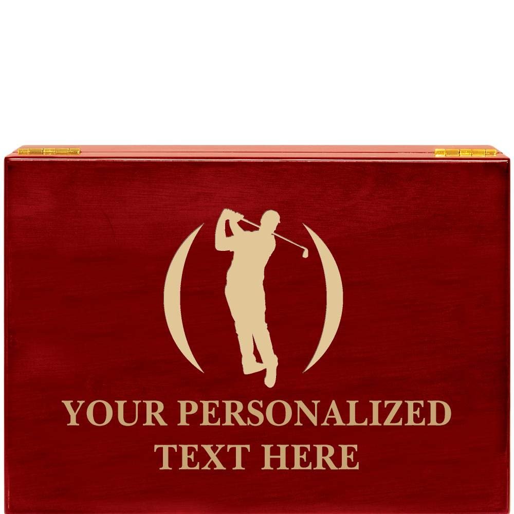 Crown Awards Golf Swing Male Rosewood Humidor Gift, Customize with Your Own Text Engraving Prime