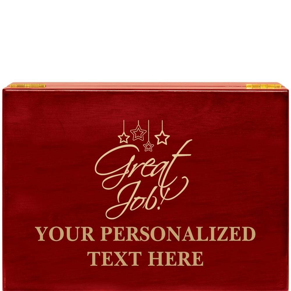 Crown Awards Great Job Holiday Rosewood Humidor Gift, Customize with Your Own Text Engraving