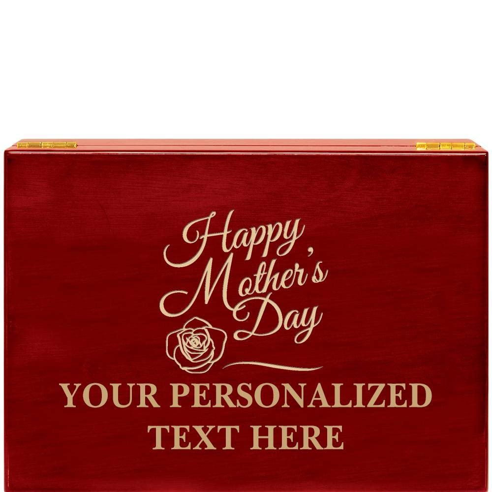 Crown Awards Happy Mothers Day Rosewood Humidor Gift, Customize with Your Own Text Engraving
