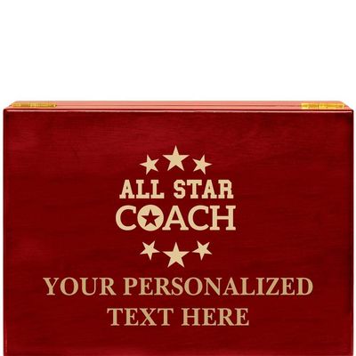Crown Awards All Star Coach Rosewood Humidor Gift, Customize with Your Own Text Engraving