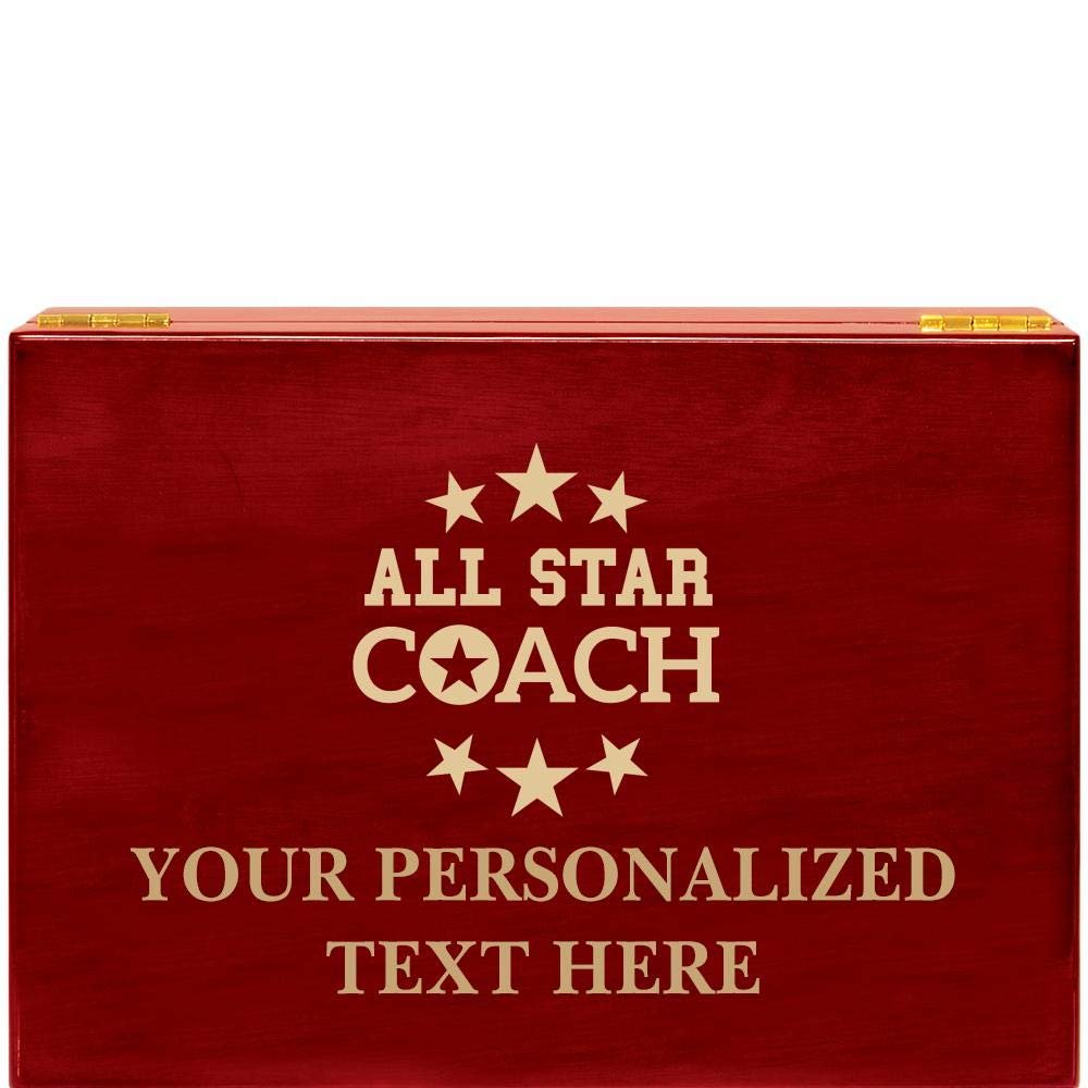 Crown Awards All Star Coach Rosewood Humidor Gift, Customize with Your Own Text Engraving