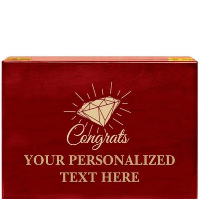 Crown Awards Congrats Engagement Rosewood Humidor Gift, Customize with Your Own Text Engraving