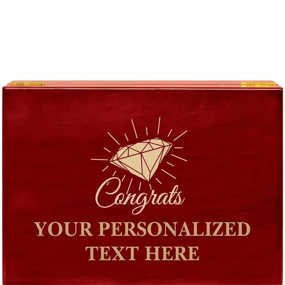Crown Awards Congrats Engagement Rosewood Humidor Gift, Customize with Your Own Text Engraving
