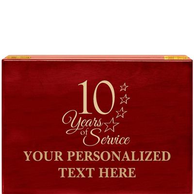 Crown Awards 10 Years of Service Rosewood Humidor Gift, Customize with Your Own Text Engraving Prime