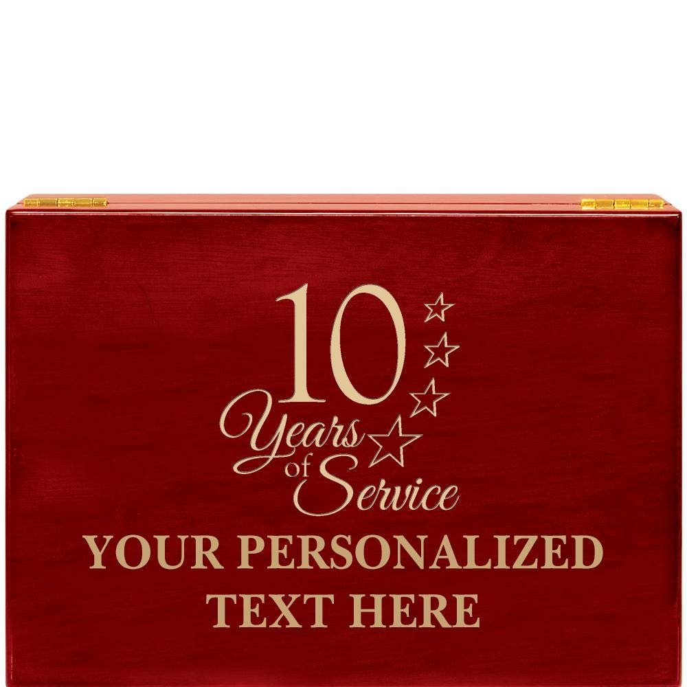 Crown Awards 10 Years of Service Rosewood Humidor Gift, Customize with Your Own Text Engraving Prime
