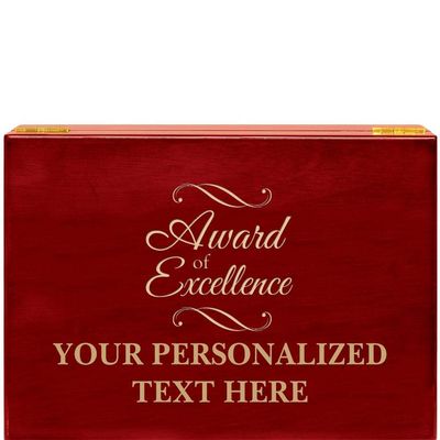 Crown Awards Award of Excellence Rosewood Humidor Gift, Customize with Your Own Text Engraving