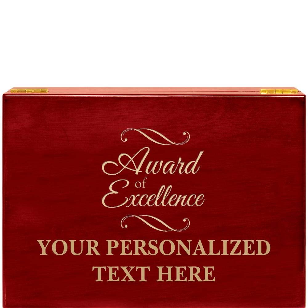 Crown Awards Award of Excellence Rosewood Humidor Gift, Customize with Your Own Text Engraving