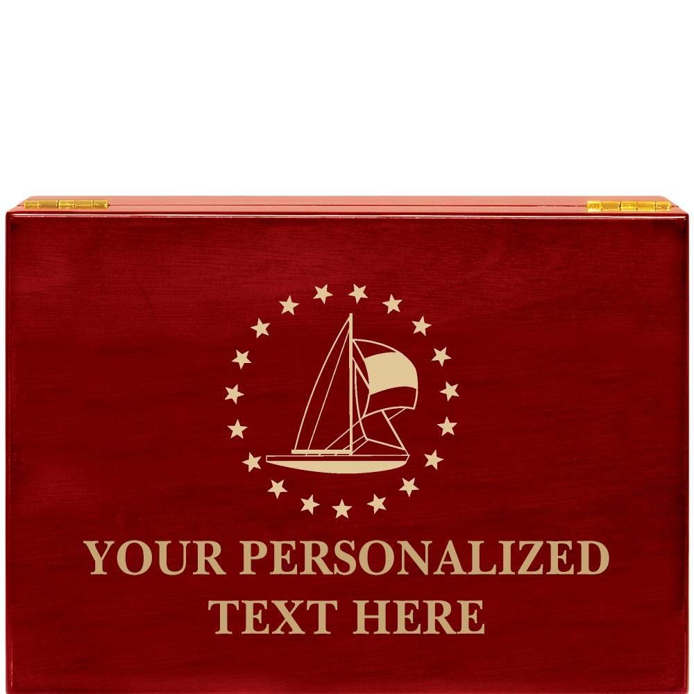Crown Awards Boating Rosewood Humidor Gift, Customize with Your Own Text Engraving