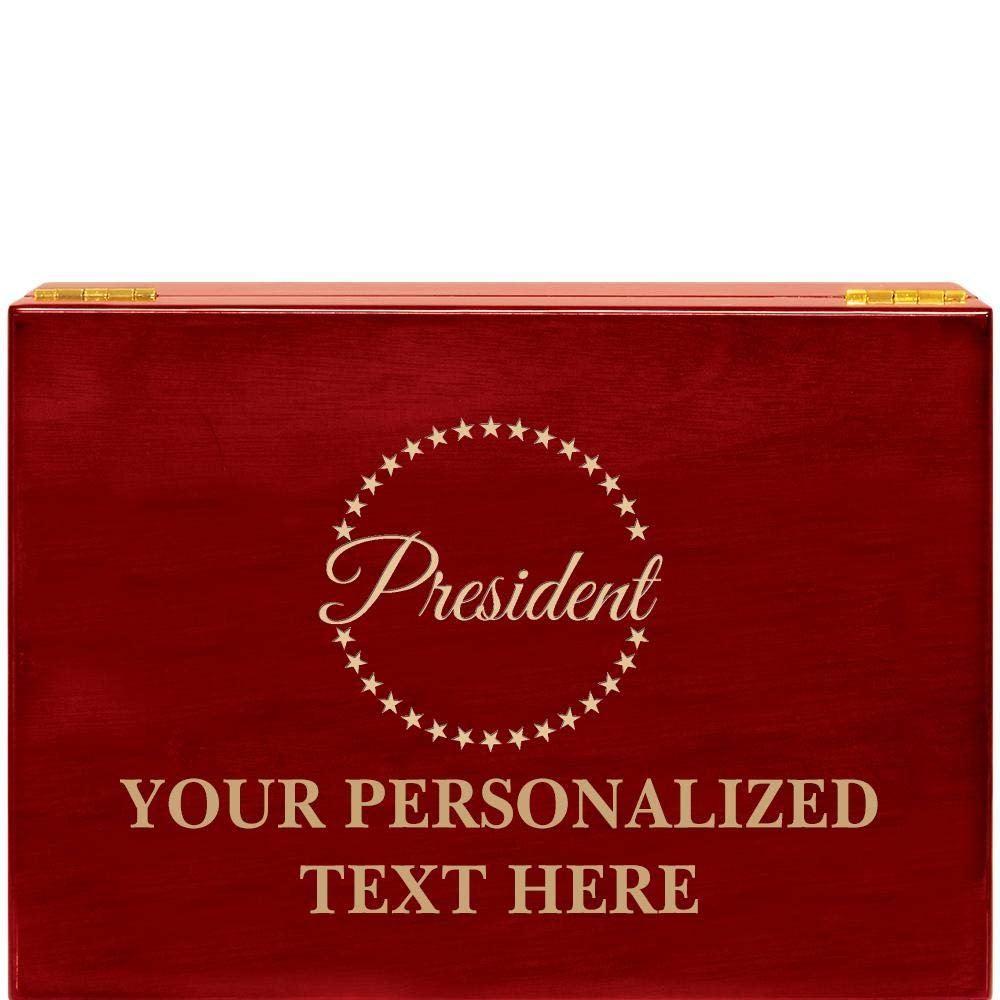 Crown Awards President Rosewood Humidor Gift, Customize with Your Own Text Engraving