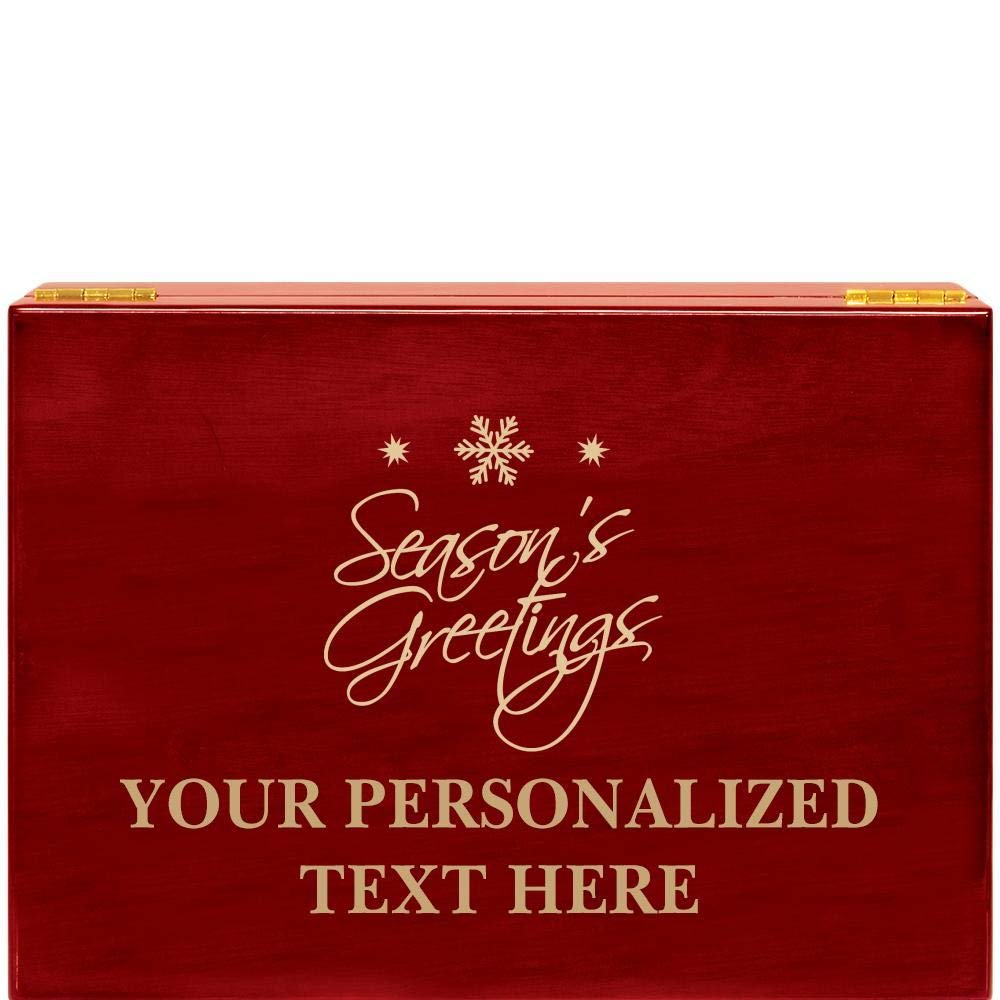 Crown Awards Seasons Greetings Rosewood Humidor Gift, Customize with Your Own Text Engraving