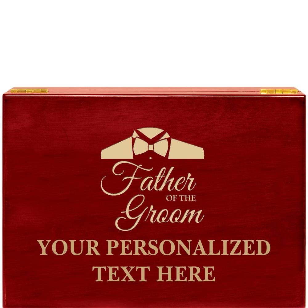 Crown Awards Father of The Groom Rosewood Humidor Wedding Gift, Customize with Your Own Text Engraving