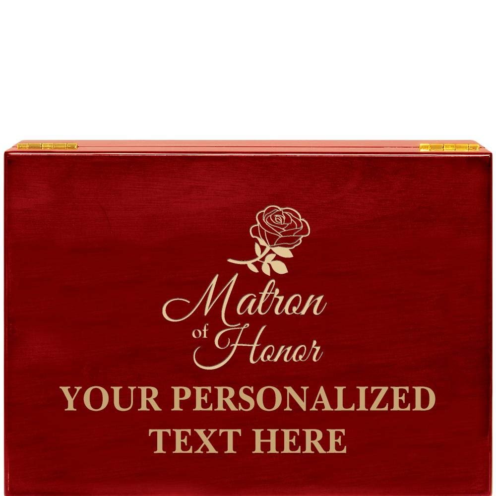 Crown Awards Matron of Honor Rosewood Humidor Gift, Customize with Your Own Text Engraving