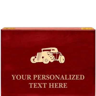 Crown Awards Hot Rod Rosewood Humidor Gift, Customize with Your Own Text Engraving Prime