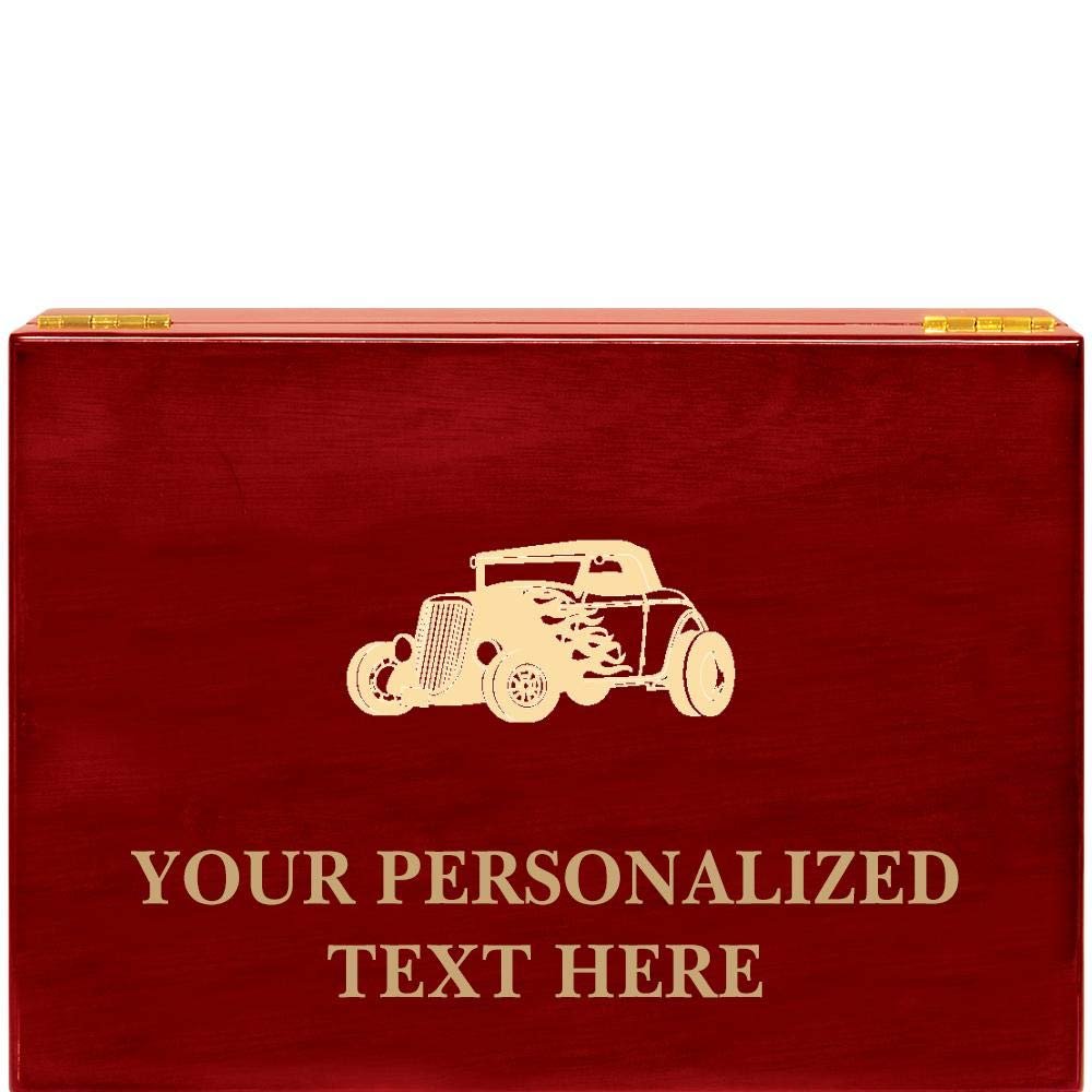 Crown Awards Hot Rod Rosewood Humidor Gift, Customize with Your Own Text Engraving Prime