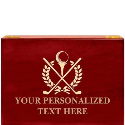 Crown Awards Golf Tournament Rosewood Humidor Gift, Customize with Your Own Text Engraving