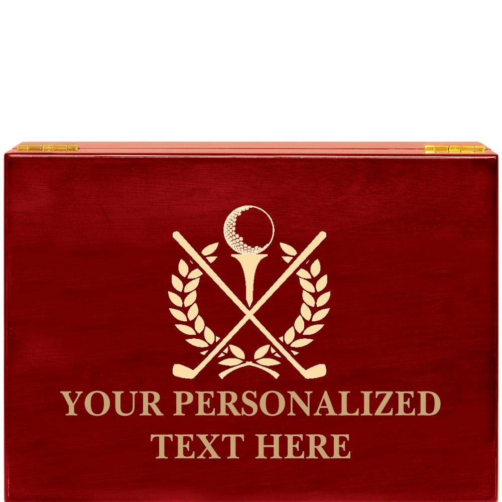 Crown Awards Golf Tournament Rosewood Humidor Gift, Customize with Your Own Text Engraving