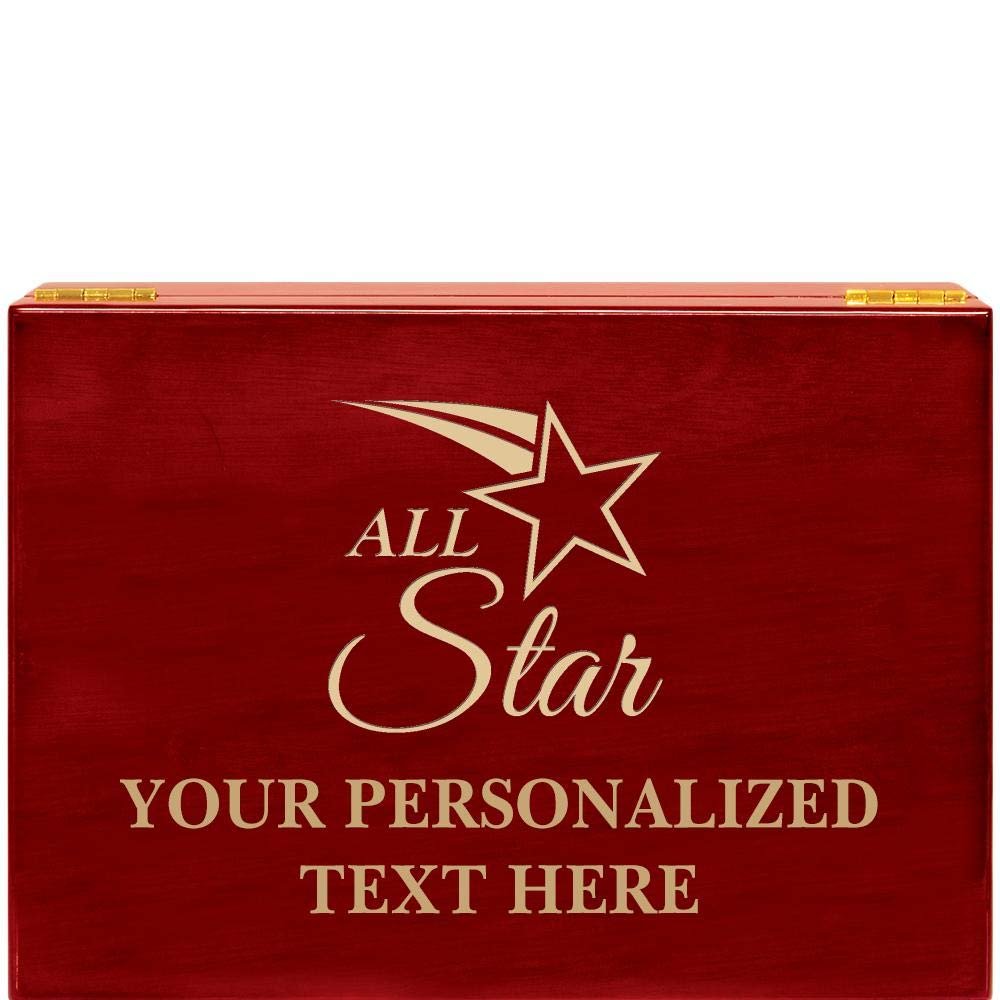 Crown Awards All Star Rosewood Humidor Gift, Customize with Your Own Text Engraving
