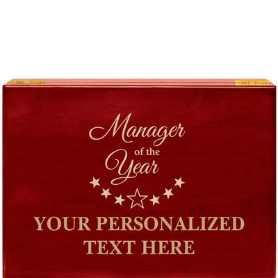 Crown Awards Manager of The Year Rosewood Humidor Gift, Customize with Your Own Text Engraving
