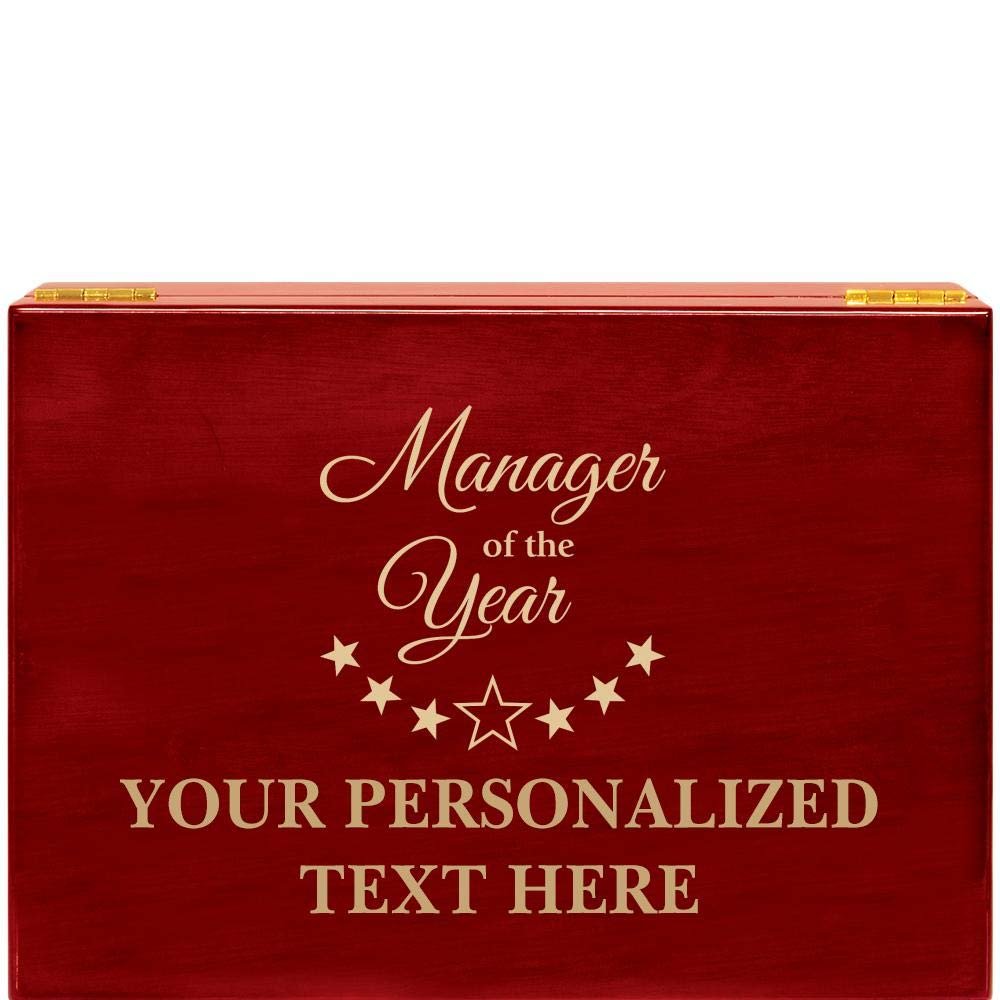 Crown Awards Manager of The Year Rosewood Humidor Gift, Customize with Your Own Text Engraving