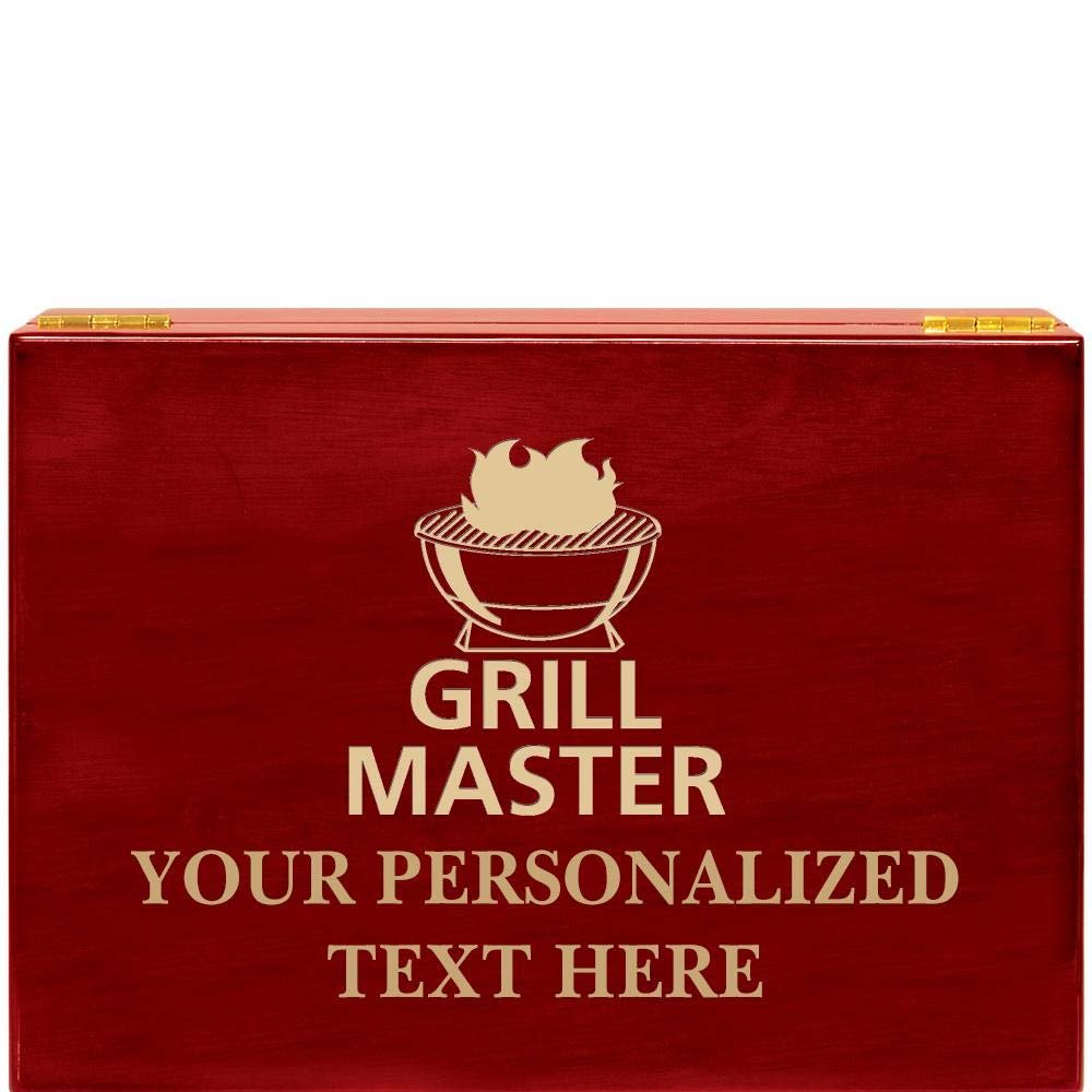 Crown Awards Grill Master Rosewood Humidor Gift, Customize with Your Own Text Engraving