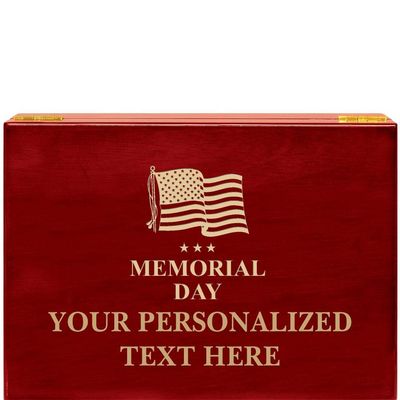 Crown Awards Memorial Day Rosewood Humidor Gift, Customize with Your Own Text Engraving