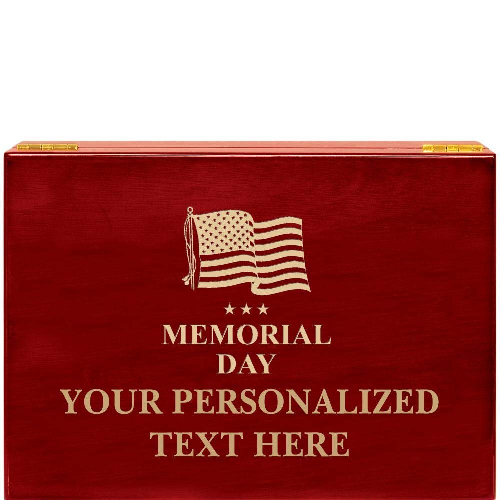 Crown Awards Memorial Day Rosewood Humidor Gift, Customize with Your Own Text Engraving