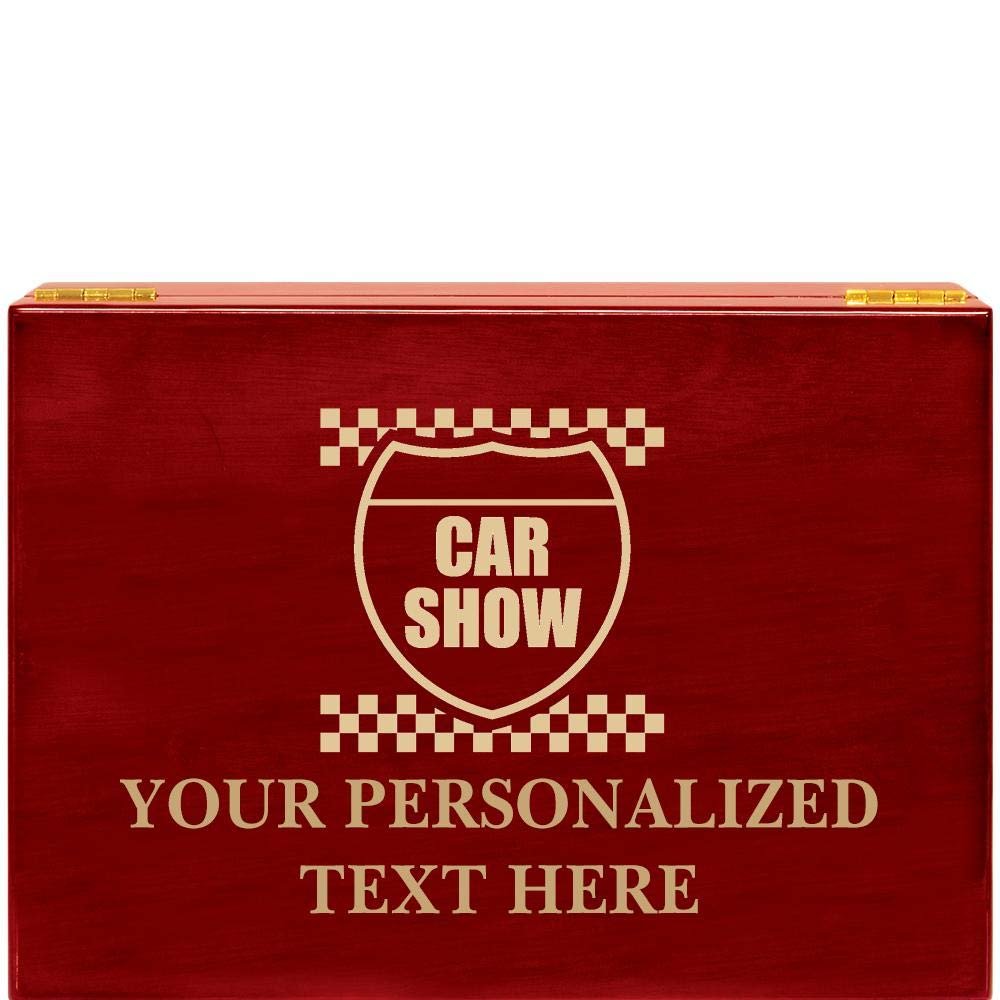 Crown Awards Car Show Rosewood Humidor Gift, Customize with Your Own Text Engraving